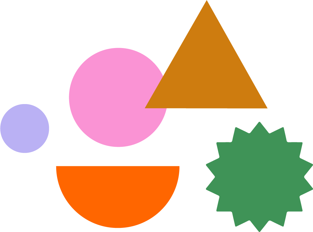 Pattern, circle, semi circle, brown triangle, green starburst